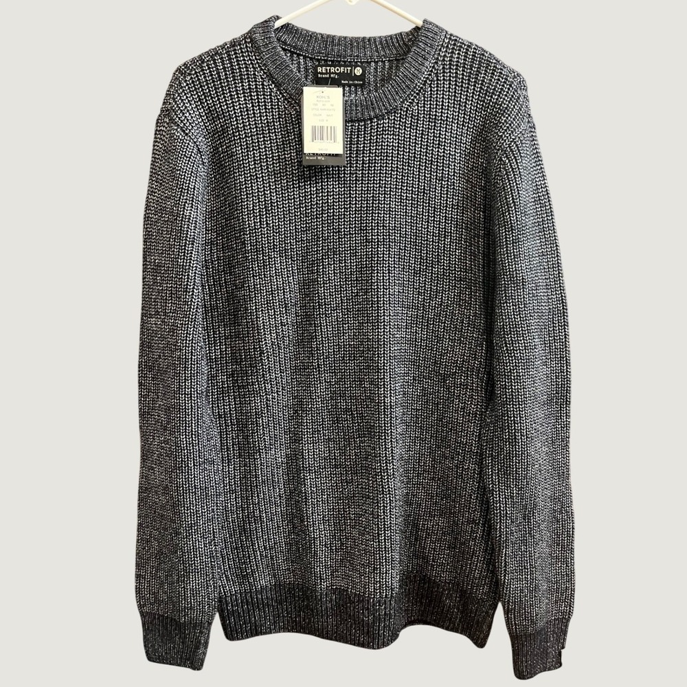 Retrofit Crew Neck Sweater Mens Medium Navy Blue Marled Chunky Knit Layering